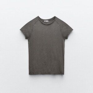 Zara VINTAGE LOOK SEAMED T-SHIRT Grey Small NWT